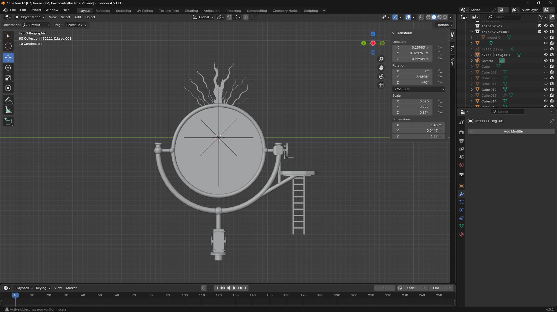 Screenshot of lens creation in Blender